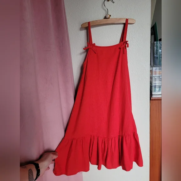 Zara Red Linen Dress - Picture 2 of 6